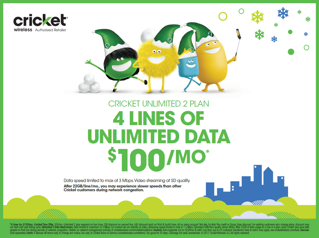 cricket wireless 4 lines for 100